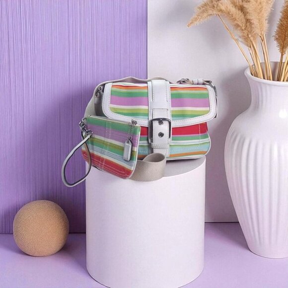 Coach Hampton Flap Multicolor Striped Crossbody/Shoulder Bag and wallet - Picture 9 of 12